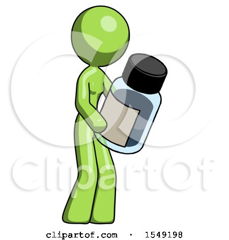Green Design Mascot Woman Holding Glass Medicine Bottle by Leo Blanchette