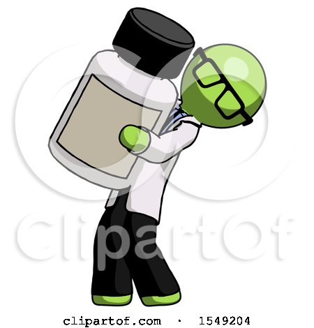 Green Doctor Scientist Man Holding Large White Medicine Bottle by Leo Blanchette