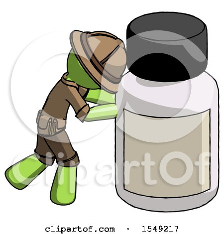 Green Explorer Ranger Man Pushing Large Medicine Bottle by Leo Blanchette