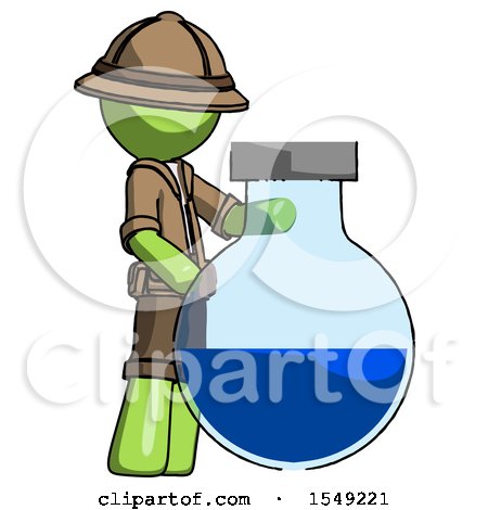 Green Explorer Ranger Man Standing Beside Large Round Flask or Beaker by Leo Blanchette