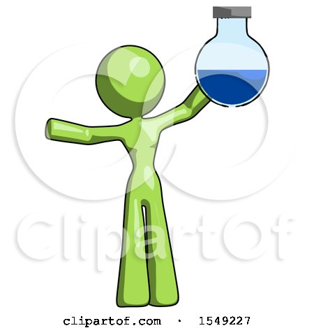 Green Design Mascot Woman Holding Large Round Flask or Beaker by Leo Blanchette