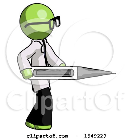 Green Doctor Scientist Man Walking with Large Thermometer by Leo Blanchette