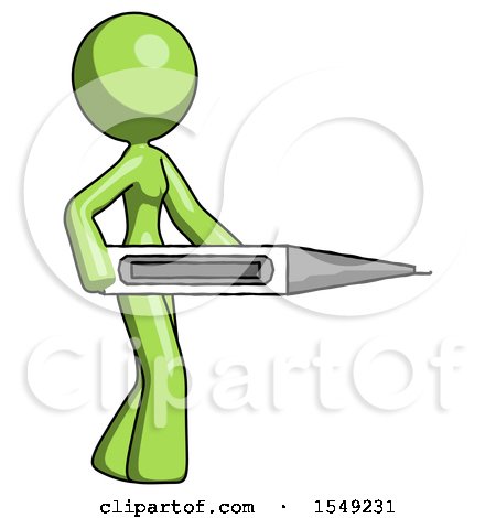Green Design Mascot Woman Walking with Large Thermometer by Leo Blanchette