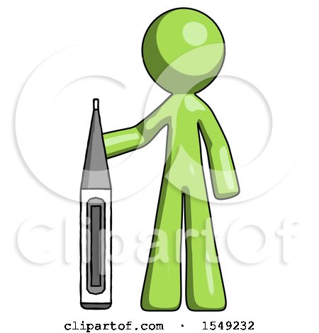 Green Design Mascot Man Standing with Large Thermometer by Leo Blanchette