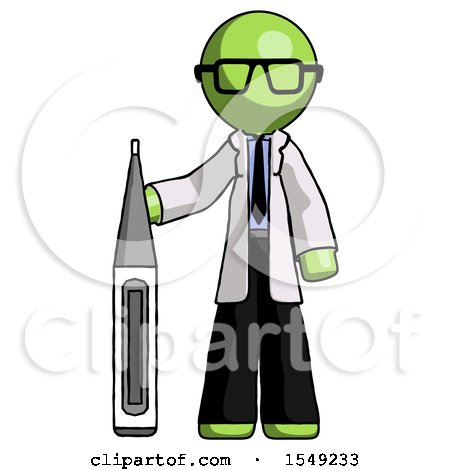 Green Doctor Scientist Man Standing with Large Thermometer by Leo Blanchette