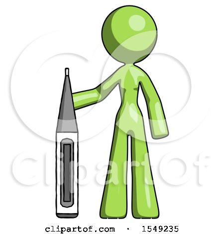 Green Design Mascot Woman Standing with Large Thermometer by Leo Blanchette