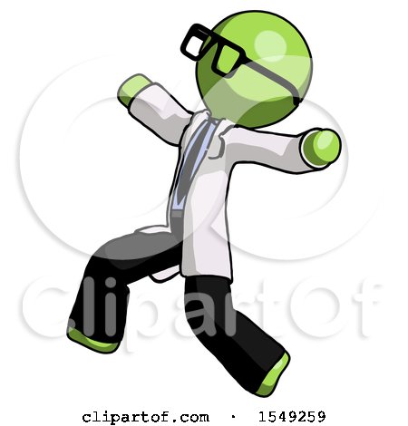 Green Doctor Scientist Man Running Away in Hysterical Panic Direction Left by Leo Blanchette