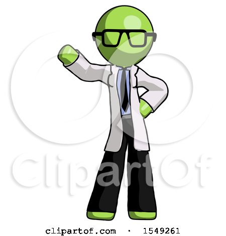 Green Doctor Scientist Man Waving Right Arm with Hand on Hip by Leo Blanchette