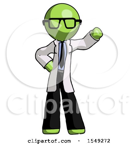 Green Doctor Scientist Man Waving Left Arm with Hand on Hip by Leo Blanchette