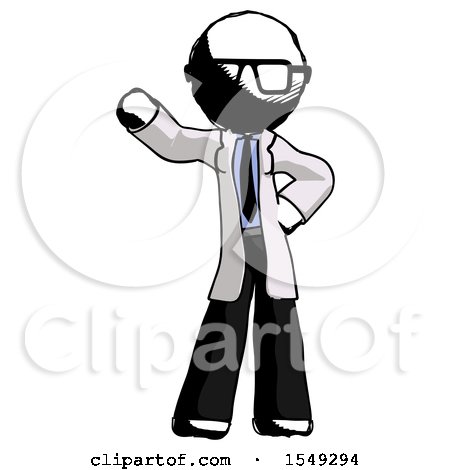 Ink Doctor Scientist Man Waving Right Arm with Hand on Hip by Leo Blanchette