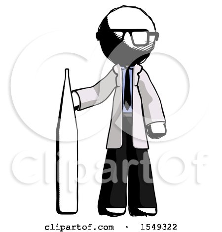 Ink Doctor Scientist Man Standing with Large Thermometer by Leo Blanchette