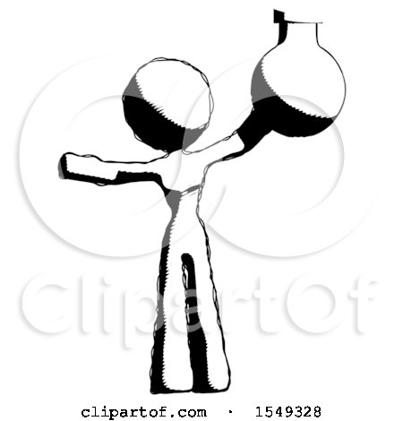 Ink Design Mascot Woman Holding Large Round Flask or Beaker by Leo Blanchette