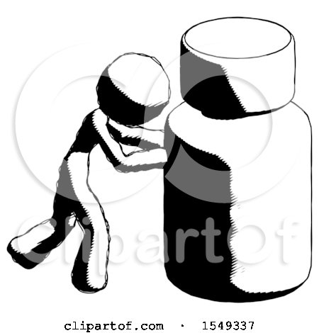 Ink Design Mascot Woman Pushing Large Medicine Bottle by Leo Blanchette