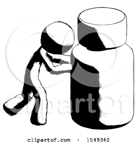 Ink Design Mascot Man Pushing Large Medicine Bottle by Leo Blanchette
