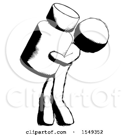 Ink Design Mascot Man Holding Large White Medicine Bottle by Leo Blanchette