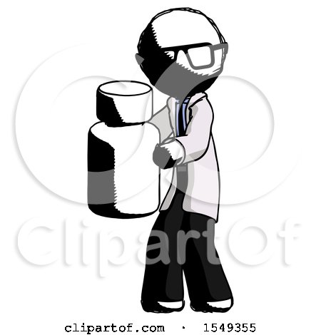 Ink Doctor Scientist Man Holding White Medicine Bottle by Leo Blanchette