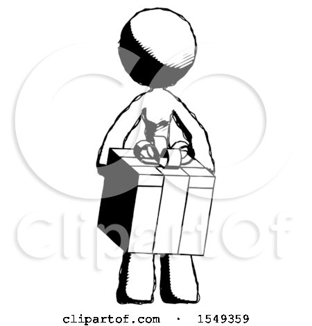 Ink Design Mascot Woman Gifting Present with Large Bow Front View by Leo Blanchette