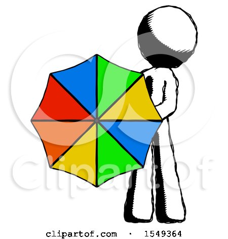 Ink Design Mascot Man Holding Rainbow Umbrella out to Viewer by Leo Blanchette