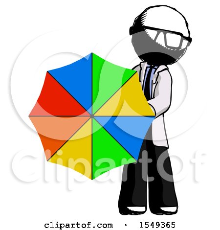 Ink Doctor Scientist Man Holding Rainbow Umbrella out to Viewer by Leo Blanchette