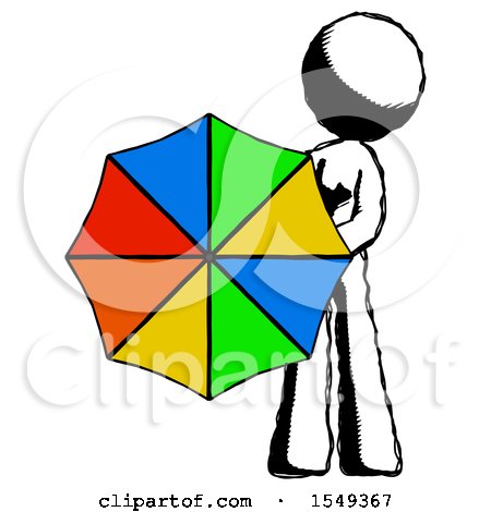 Ink Design Mascot Woman Holding Rainbow Umbrella out to Viewer by Leo Blanchette
