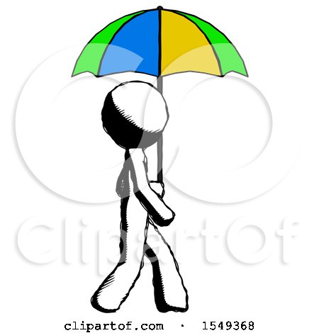 Ink Design Mascot Man Walking with Colored Umbrella by Leo Blanchette