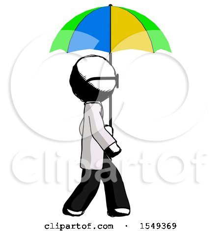 Ink Doctor Scientist Man Walking with Colored Umbrella by Leo Blanchette