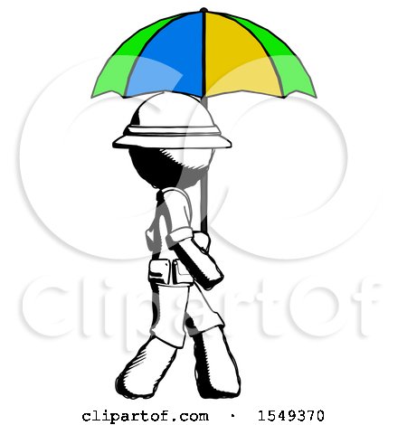 Ink Explorer Ranger Man Walking with Colored Umbrella by Leo Blanchette