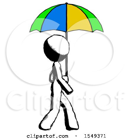 Ink Design Mascot Woman Walking with Colored Umbrella by Leo Blanchette