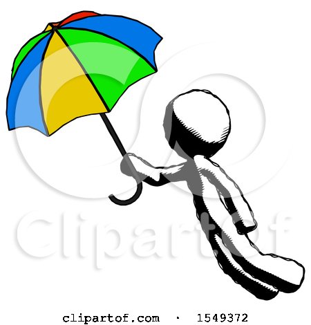 Ink Design Mascot Man Flying with Rainbow Colored Umbrella by Leo Blanchette