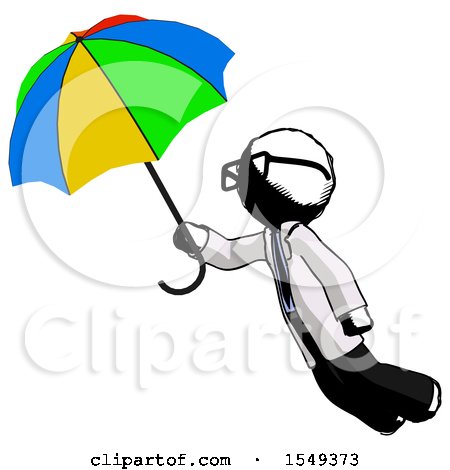 Ink Doctor Scientist Man Flying with Rainbow Colored Umbrella by Leo Blanchette