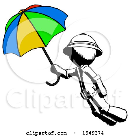 Ink Explorer Ranger Man Flying with Rainbow Colored Umbrella by Leo Blanchette