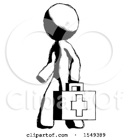 Ink Design Mascot Man Walking with Medical Aid Briefcase to Left by Leo Blanchette