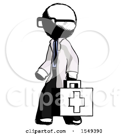 Ink Doctor Scientist Man Walking with Medical Aid Briefcase to Left by Leo Blanchette