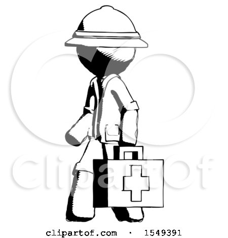 Ink Explorer Ranger Man Walking with Medical Aid Briefcase to Left by Leo Blanchette
