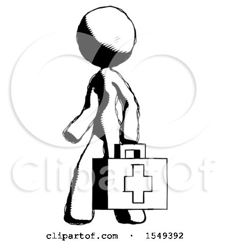 Ink Design Mascot Woman Walking with Medical Aid Briefcase to Left by Leo Blanchette