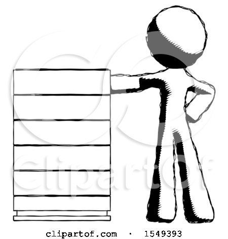 Ink Design Mascot Man with Server Rack Leaning Confidently Against It by Leo Blanchette