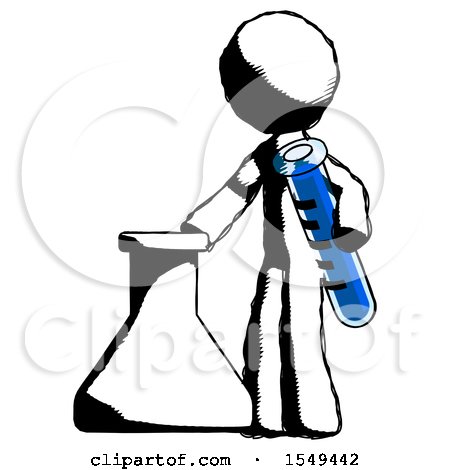 Ink Design Mascot Man Holding Test Tube Beside Beaker or Flask by Leo Blanchette