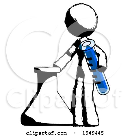 Ink Design Mascot Woman Holding Test Tube Beside Beaker or Flask by Leo Blanchette