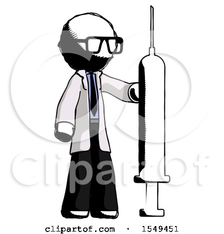 Ink Doctor Scientist Man Holding Large Syringe by Leo Blanchette