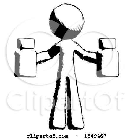 Ink Design Mascot Man Holding Two Medicine Bottles by Leo Blanchette