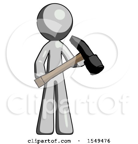 Gray Design Mascot Man Holding Hammer Ready to Work by Leo Blanchette