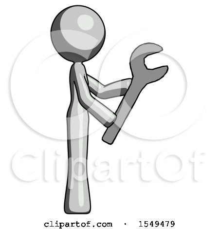 Gray Design Mascot Woman Using Wrench Adjusting Something to Right by Leo Blanchette