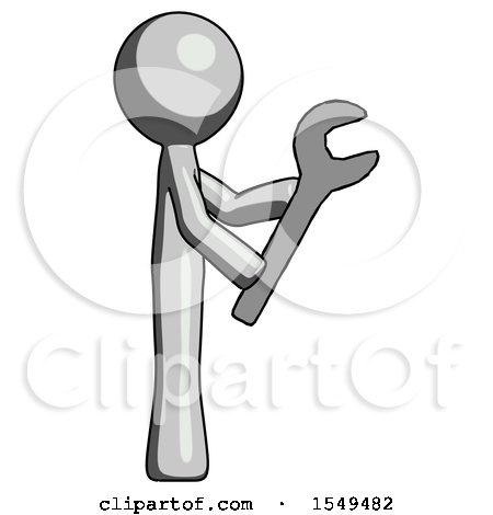Gray Design Mascot Man Using Wrench Adjusting Something to Right by Leo Blanchette