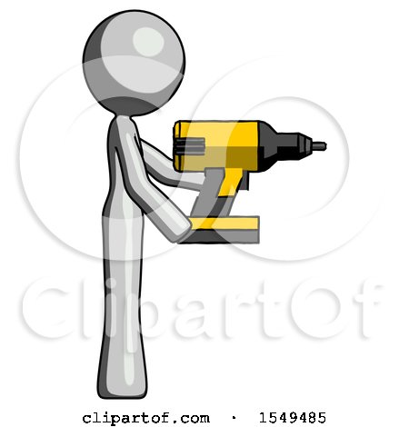 Gray Design Mascot Woman Using Drill Drilling Something on Right Side by Leo Blanchette