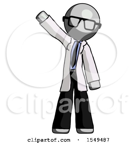Gray Doctor Scientist Man Waving Emphatically with Right Arm by Leo Blanchette
