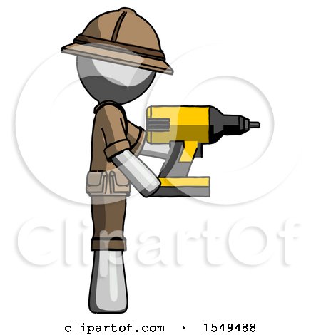 Gray Explorer Ranger Man Using Drill Drilling Something on Right Side by Leo Blanchette