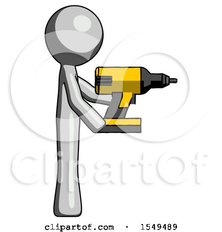 Gray Design Mascot Man Using Drill Drilling Something on Right Side by Leo Blanchette