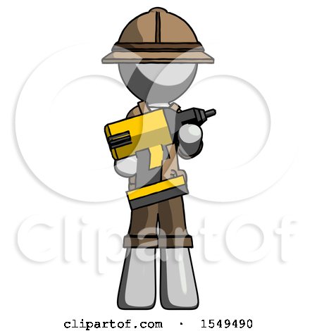 Gray Explorer Ranger Man Holding Large Drill by Leo Blanchette