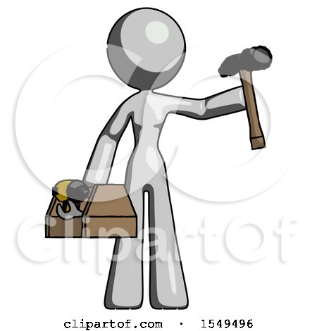 Gray Design Mascot Woman Holding Tools and Toolchest Ready to Work by Leo Blanchette