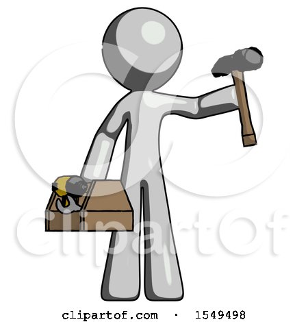 Gray Design Mascot Man Holding Tools and Toolchest Ready to Work by Leo Blanchette